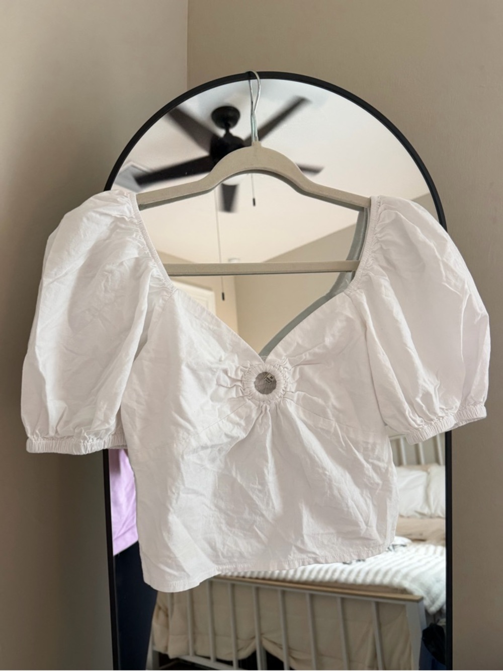 Sim & Sam White Puff Sleeve Crop Top with Ring Detail